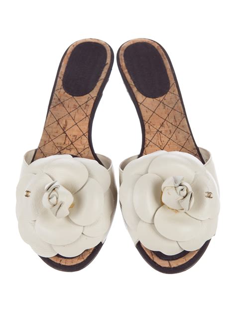 chanel camellia flower heels|Chanel camellia slide sandals.